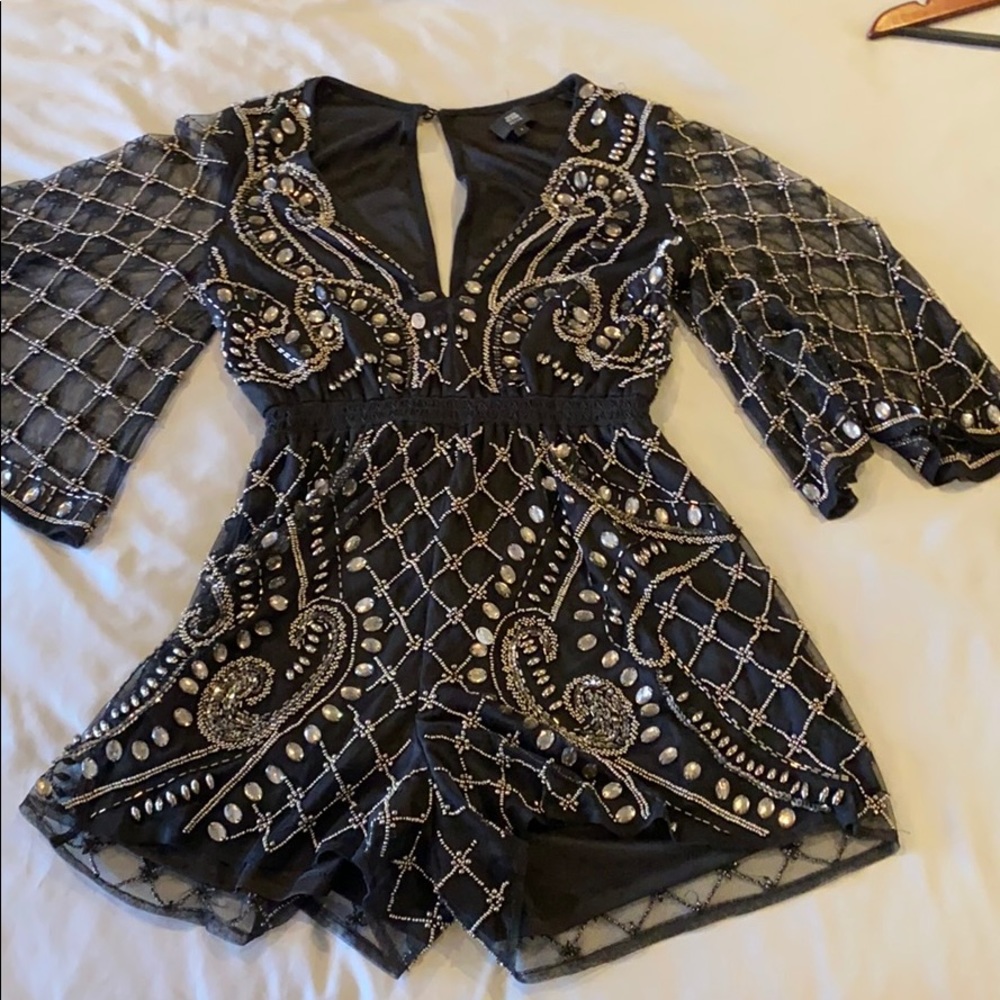 Petite black Romper with stones